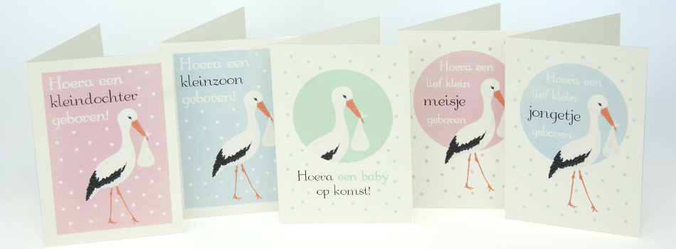 Wenskaarten ooievaar baby zwangerschap felicitatie